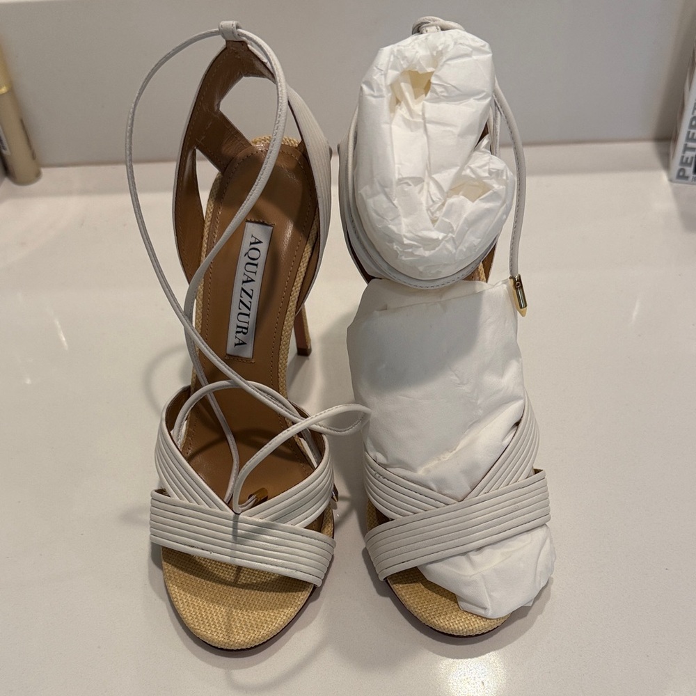 Aquazzura Ari Cream Strappy Heels